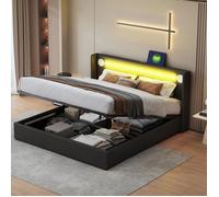 Lit coffre - LEYTN - 160x200cm - Cuir PU - Bluetooth - Lumière LED - Noir