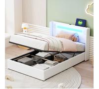 Lit coffre - LEYTN - 90x200cm - Cuir PU - Bluetooth - LED - Blanc
