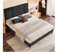Lit coffre, lit double, cadre de Lit coffre 140x200cm avec tête de lit, en lin noir, matelas non inclus