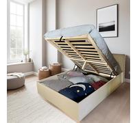 Lit Coffre Madrid 140x190 + 1 sommier/Beige Effet Textile