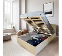 Lit coffre MADRID 140x190 + 1 sommier / Beige effet textile