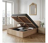 Lit coffre MADRID 180x200 + 1 sommier / Décor Chêne Blanchi