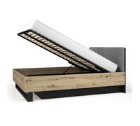 Lit coffre MELODY 160x200 cm - Tête de lit rembourrée - Noir graphite et chêne clair - 5 colis