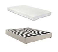 Lit coffre Nola avec matelas 180 x 200 cm tissu beige