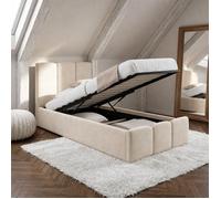 IDMarket - Lit Coffre Simple Nuage 90 x 190 cm Velours Beige | Avec tête de lit matelassée et sommier