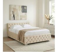 IDIMEX Lit Coffre NURI rembourré, Lit Double, Surface de Couchage 160x200 cm, Blanc Crème, Velours Doux et Lumineux, Design Intemporel et Raffiné, Sommier à Lattes Inclus
