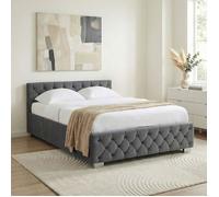 IDIMEX Lit Coffre NURI rembourré, Lit Double, Surface de Couchage 160x200 cm, Gris foncé, Velours Doux et Lumineux, Design Intemporel et Raffiné, Sommier à Lattes Inclus