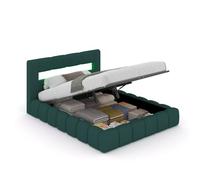 Lit Coffre OMAHA 160x200 cm Velours Vert Design Nuage Tête de Lit LED