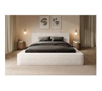 Lit coffre ORLANE - Beige Sable nacré polaire - 180x200 cm - Sommier relevable - Design haut de gamme