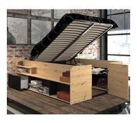 PARISOT Lit adulte 140x200 avec coffre relevable - Décor chêne et noir - L 166,2 x 66,5 x 205,8 cm - ODYSSEE