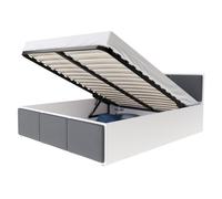 Lit coffre Panama T 160x200 - Sommier inclus Blanc - Gris foncé