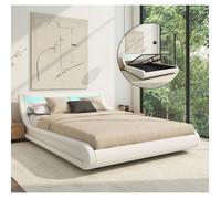 Lit Coffre - PARISINA - 160x200cm - Blanc LED - Bois et simili cuir