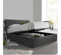 Lit Coffre Penthouse 140 x 190 by Sampur | Tissu Gris foncé | Design et Moderne - Sommier à Lattes en Bois + Tête de Lit inclus