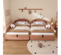 Lit coffre pour enfants 180x200cm - lit double épissé - tête de lit en forme de lapin - velours+contreplaqué - Rose(sans matelas)