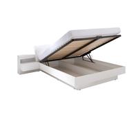 Lit coffre RENATO 180x200 cm coloris blanc avec sommier et tables de chevet avec LED - 291 x 90 x 236 cm