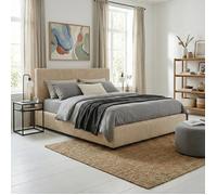 Lit coffre - SAMPUR - Versailles - 140x190 cm - Velours côtelé beige - Coffre XXL 900 L - Tête de lit intégrée