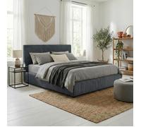 Lit coffre - SAMPUR - Versailles - 140x190 cm - Velours côtelé Bleu nuit - Coffre 900 L