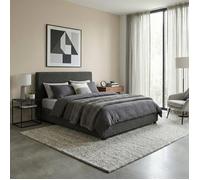 Lit coffre - SAMPUR - Versailles - 90x190 cm - Tissu bouclette gris - Coffre 900 L