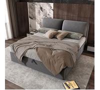 Lit coffre SEYAKANY-160x200cm-Lit rembourré- sommier à lattes avec tête de lit-avec espace de rangemen-velours-Gris