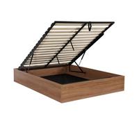 Lit coffre sommier à lattes 140x190cm décor bois noyer - Lift