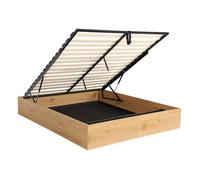 Lit coffre sommier à lattes 160x200cm décor bois chêne - Lift