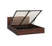 Lit coffre sommier à lattes et tête de lit 160x200cm décor bois noyer - Madere