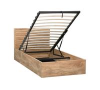 Lit coffre sommier à lattes et tête de lit 90x190cm décor bois naturel - Madere