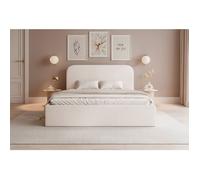 Lit coffre - SONVIVO - 140x200 cm - en tissu chenille crème