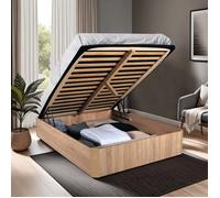 LIT COFFRE SPIRO 140x190cm + 1 SOMMIER / Décor Chêne Blanchi