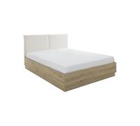 Lit coffre tete textile - TIDY - 160 x 200 cm - Chene / Ecru - Sommier inclus -
