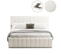 Lit Coffre Tissu Velours Côtelé Ou Tissu Bouclette Soho - Tissu Bouclé Crème - 140x190