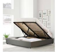 Lit Coffre Vegas 140 x 190 by Sampur | Simili Cuir Gris | Grand Coffre de Rangement - Design et Moderne - Sommier à Lattes en Bois