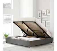 Lit Coffre Vegas 200 x 200 by Sampur | Tissu Gris clair | Grand Coffre de Rangement - Design et Moderne - Sommier à Lattes en Bois