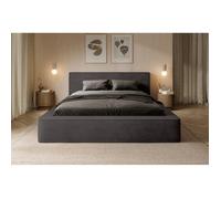 Lit coffre VELORA - Gris anthracite - 180x200 cm - Tissu velours doux - Sommier relevable - Rangement intégré