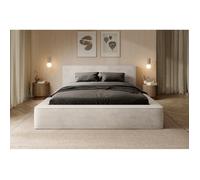 Lit coffre VELORA - Perle - 180x200 cm - Tissu velours doux - Sommier relevable - Rangement intégré