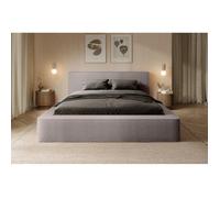 Lit coffre VELORA - Taupe rosé bouclé - 160x200 cm - Tissu velours doux - Sommier relevable - Rangement intégré