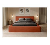 Lit coffre VELORA - Terracotta - 180x200 cm - Tissu velours doux - Sommier relevable - Rangement intégré