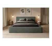 Lit coffre VELORA - Vert sapin - 160x200 cm - Tissu velours doux - Sommier relevable - Rangement intégré
