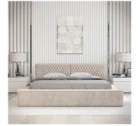 Lit coffre VERNON - Tissu chenille bouclé Sable rosé - 180x200 cm - Sommier relevable - Design haut de gamme