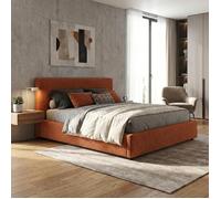 Lit Coffre Versailles 140x190 Cm - Velours Côtelé Terra Cotta - Tête De Lit Incluse - Grand Coffre