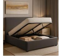 Lit Coffre Versailles 200x200cm Tissu Gris Foncé - Capacité 900 Litres - Sommier à Lattes