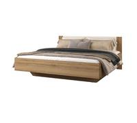 Lit coffre VERTIGO - 160x200 cm - Chêne sauvage et beige sable - Avec pied design et sommier inclus