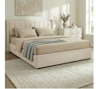 Lit Coffre YARO rembourré, Lit Double avec Rangement 160x200 cm, Blanc, Sommier à Lattes Inclus, Tête de Lit en Tissu
