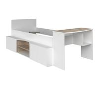 Lit combiné enfant avec rangements et bureau CLOE - 90 x 200 cm - Décor blanc et chêne - PARISOT