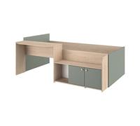 Parisot Lit combiné enfant JADE 90x190/200 cm Chêne Vert céladon avec bureau et rangements
