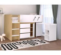 Lit combiné 90 x 190 cm avec bureau et rangements - Coloris : Naturel et blanc + Matelas - SAGITI
