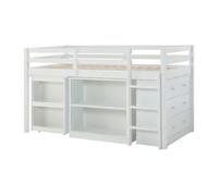 Lit combiné 90 x 190 cm avec rangements et bureau extensible - Pin et MDF - Blanc - ABRENO
