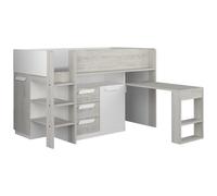 Lit combiné 90 x 200 cm - Avec bureau et rangements - Blanc et naturel - LOUKALA