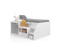 IDMarket - Lit combiné Leopold - avec sommier, bureau et rangement - 90 x 190 cm Blanc