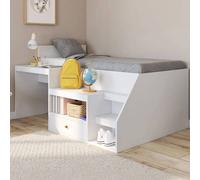 IDMarket - Lit combiné Leopold - avec sommier, bureau et rangement - 90 x 190 cm Blanc